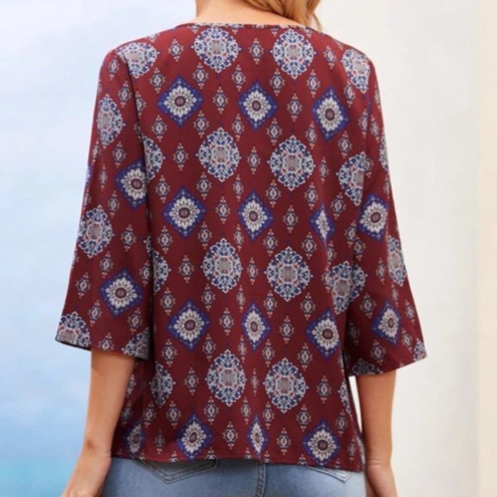 Emery Rose | Burgundy 3/4 Sleeve Blouse - Picture 10 of 10